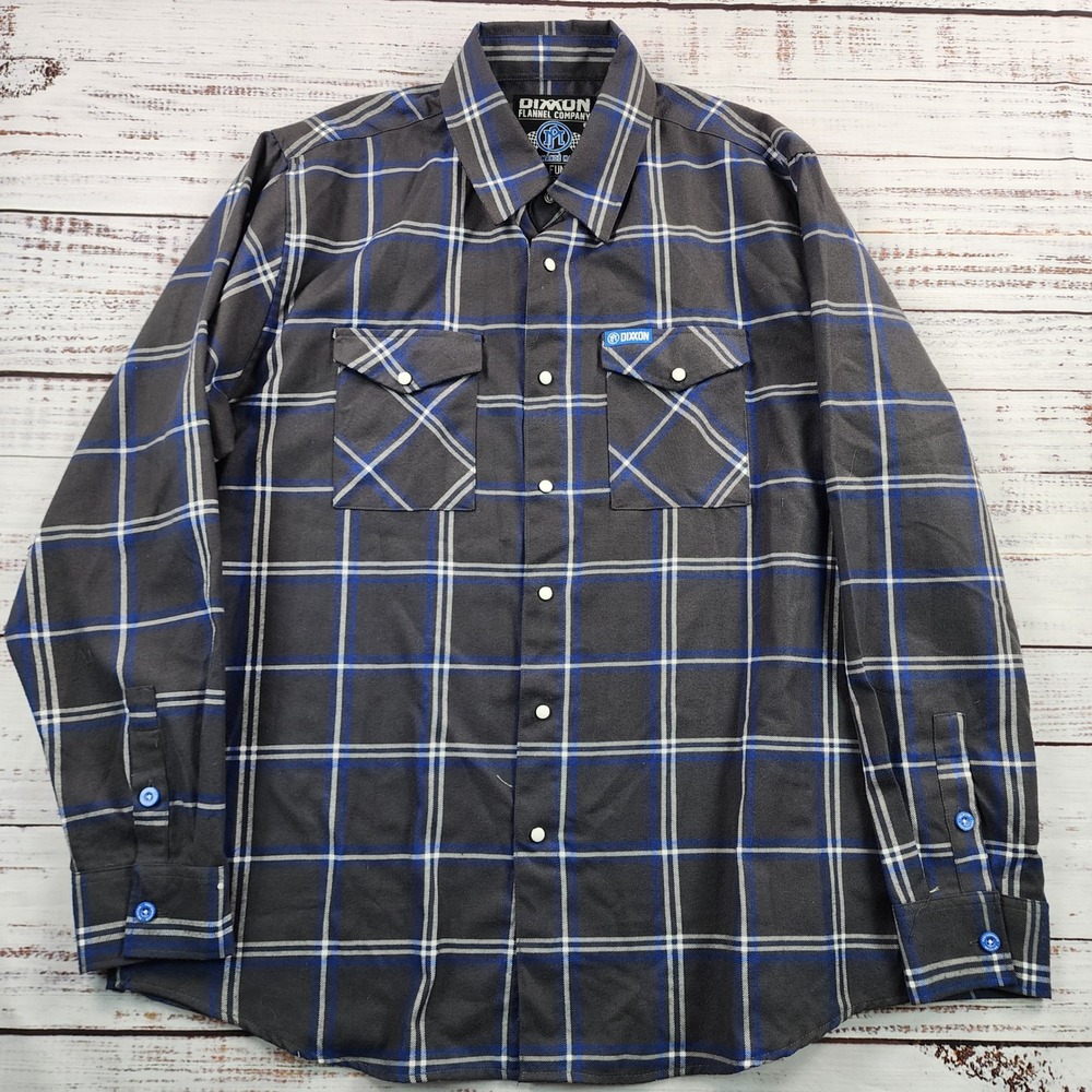 Dixxon Performance Machine Flannel Shirt Mens XL Black Blue Plaid Snap Front